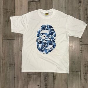Bape White Tee with Blue Camo Graphic